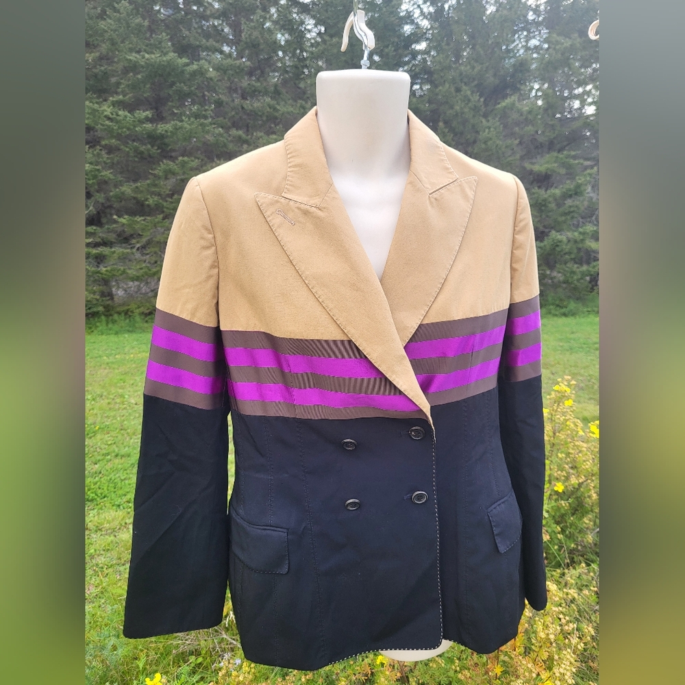 "Unique Spin" Gianfranco Ferre Black and Purple Striped Blazer